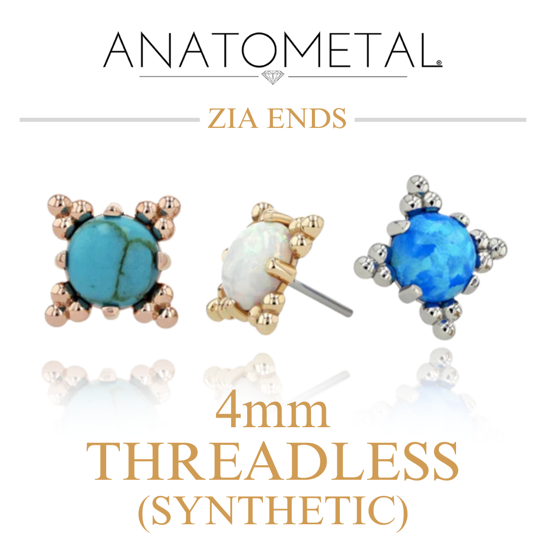 Anatometal 18k Solid Gold Threadless 4mm Synthetic Cabochon Zia Ends