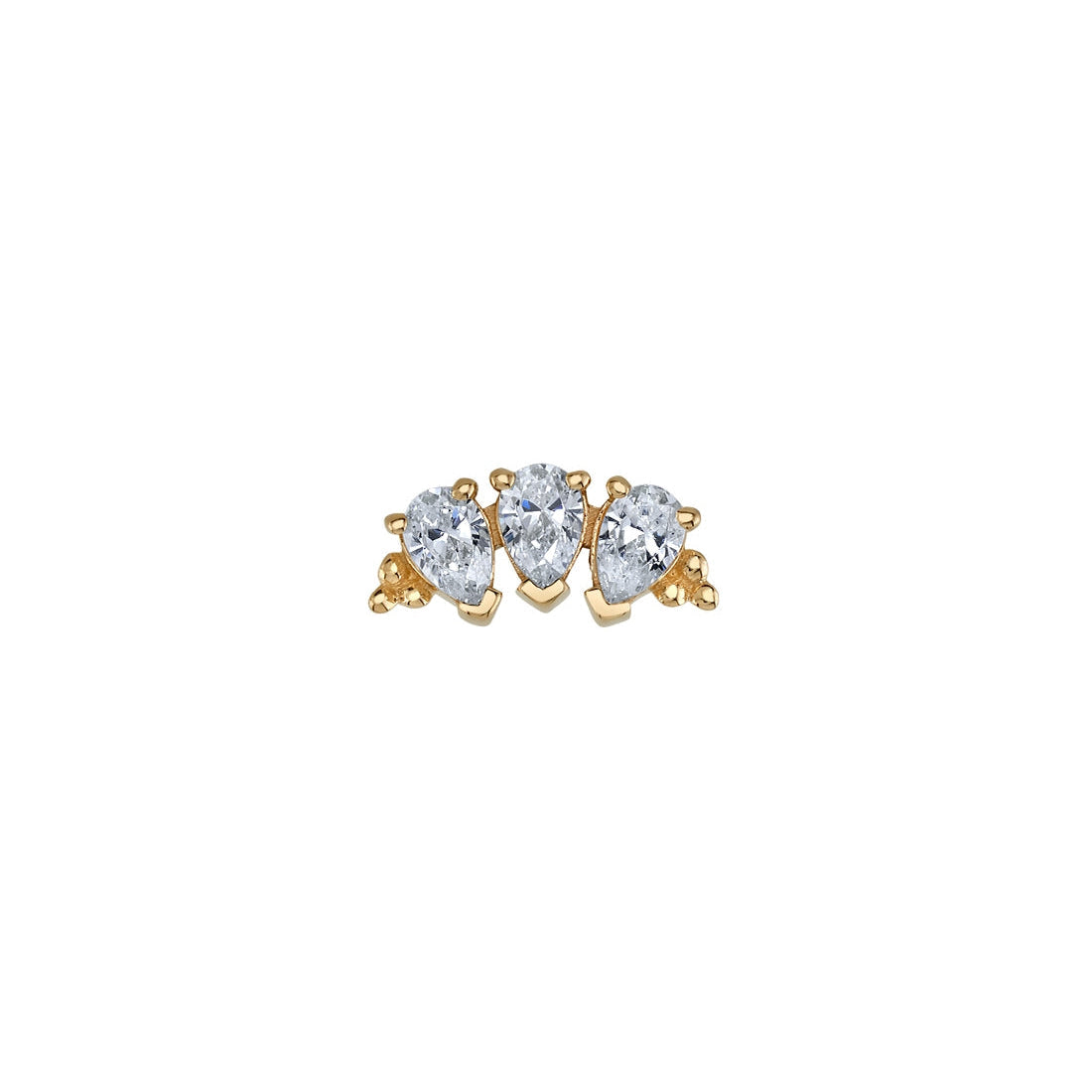 BVLA 18k Solid Yellow Gold Threaded 14/12 Gauge White CZ Tiny 3 Gem Pear Panaraya End