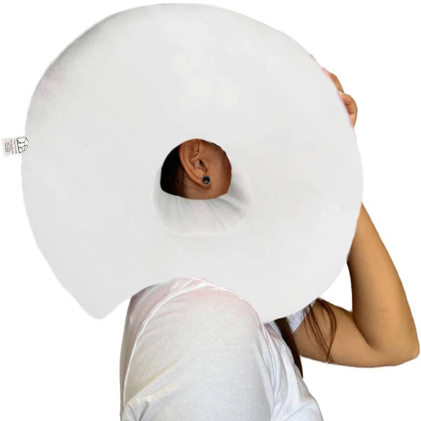 Donut Pillow for Ear Piercings, Side Sleeping Soft - White