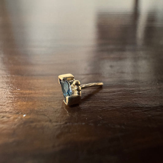 BVLA 14k Solid Yellow Gold Threadless 3x1.5mm London Topaz AA Beaded Marquise End