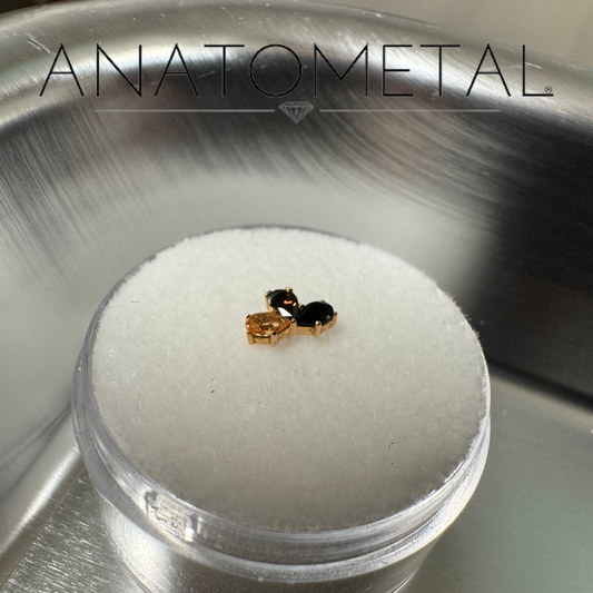 Anatometal 18k Solid Rose Gold Threadless Amber Yellow, Brown, Black 3 Stone Pear End