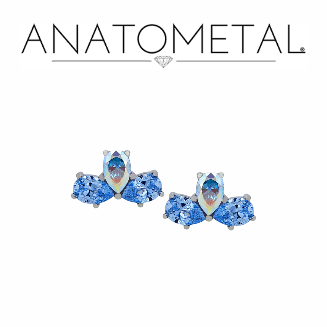 Anatometal 18k Solid Gold Threadless 3 Stone Pear Ends