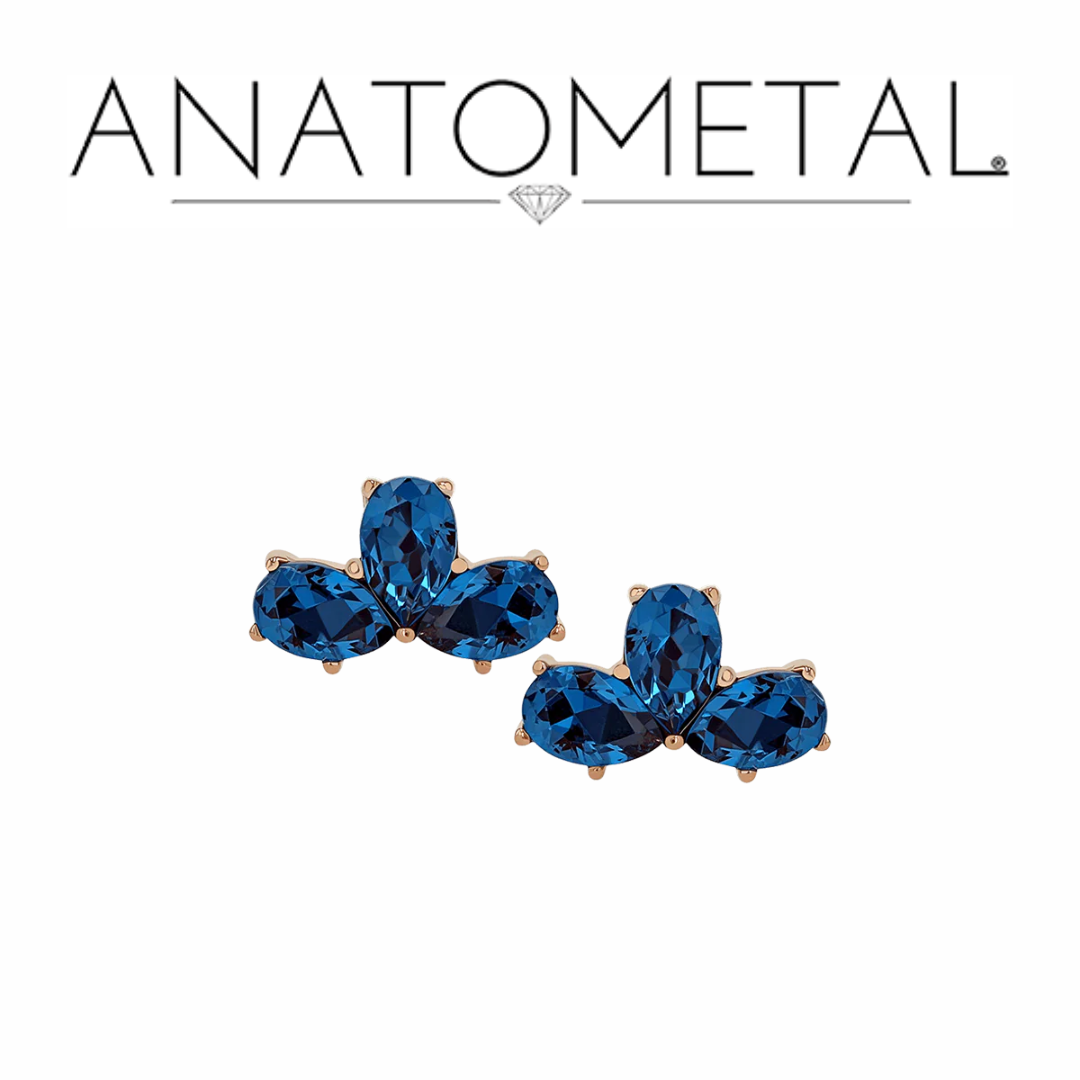 Anatometal 18k Solid Gold Threadless 3 Stone Pear Ends