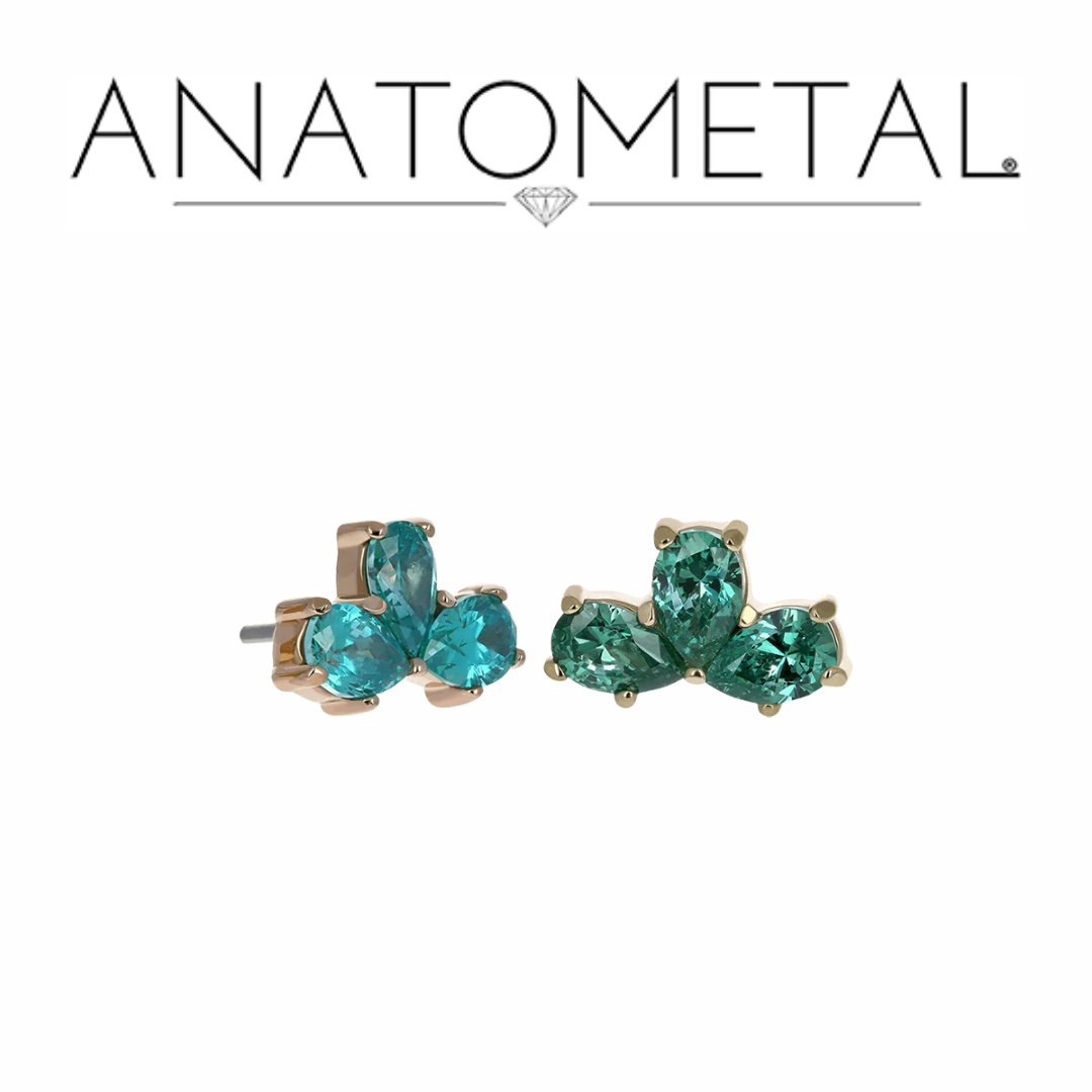 Anatometal 18k Solid Gold Threadless 3 Stone Pear Ends