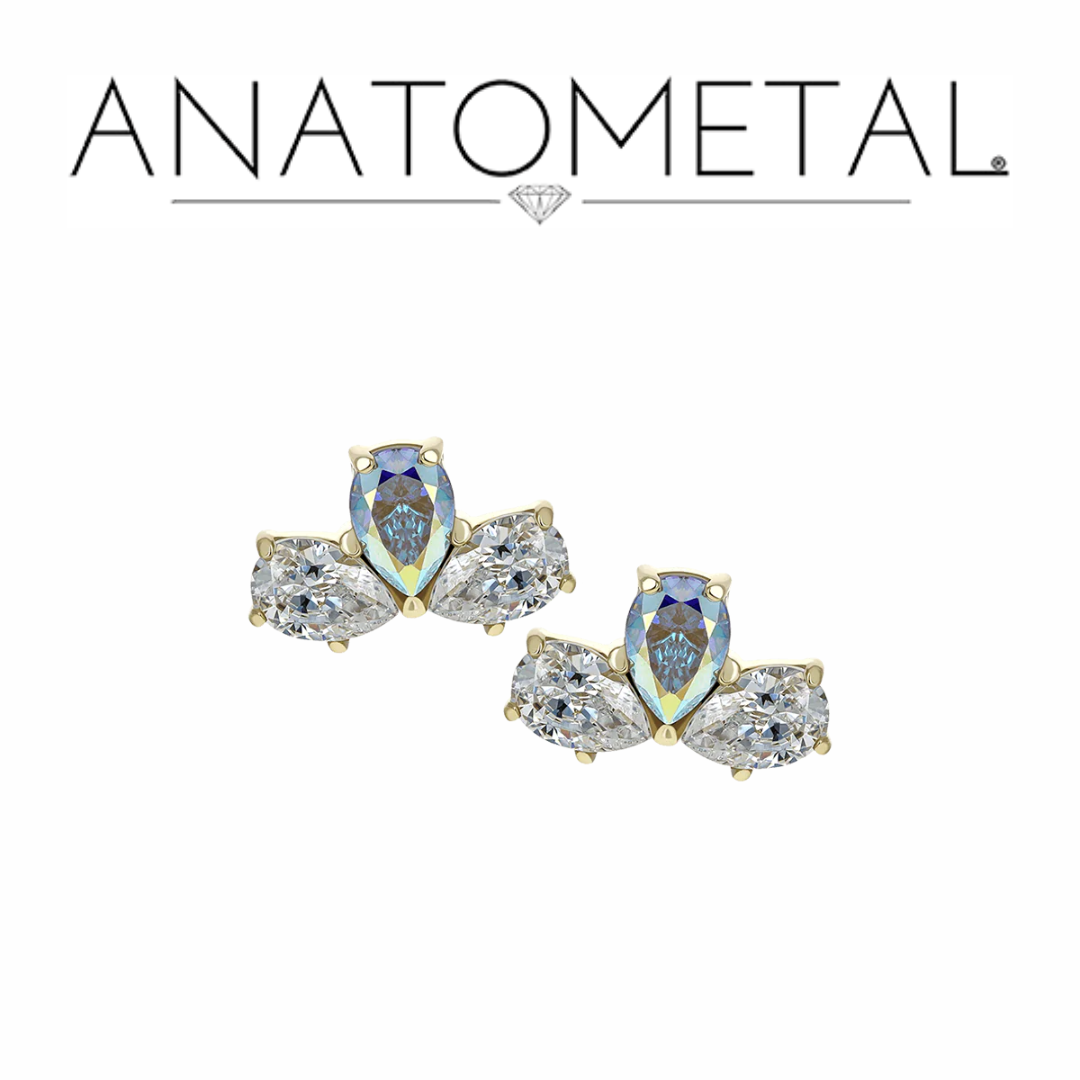 Anatometal 18k Solid Gold Threadless 3 Stone Pear Ends