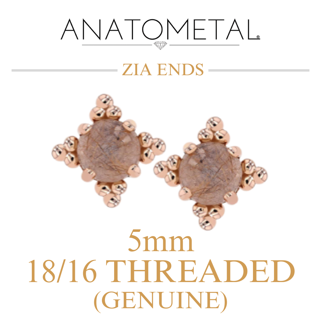 Anatometal 18k Solid Gold Threaded 18/16 Gauge 5mm Genuine Cabochon Zia Ends