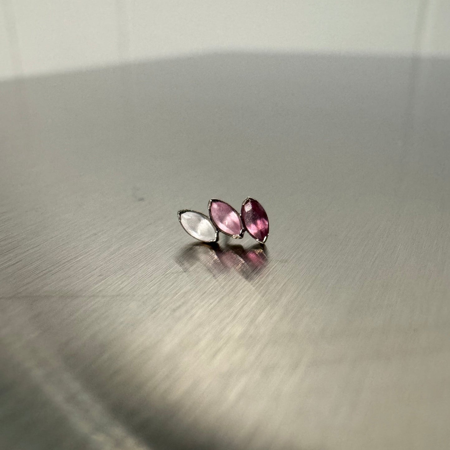 Anatometal 18k Solid White Gold Threadless Sandblasted Rhodolite, Primrose, CZ Fanfare 3 End (Left)