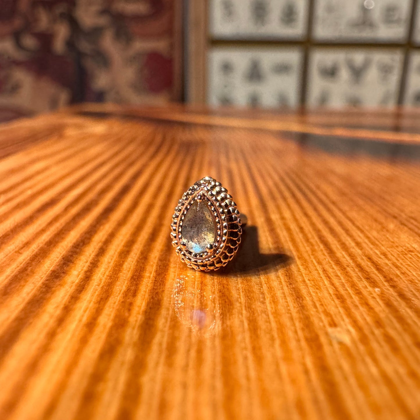 BVLA 14k Solid Rose Gold Threaded 14/12 Gauge 4x2.5mm Labradorite Mini Afghan Pear End