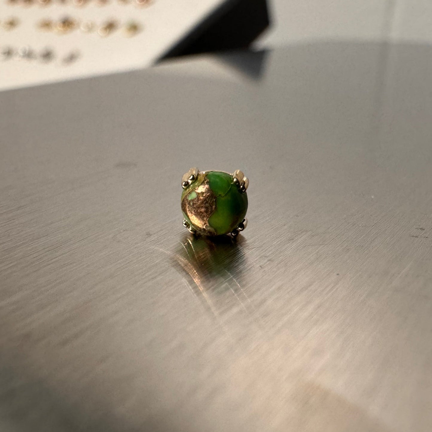 BVLA 14k Solid Yellow Gold Threadless 4mm Copper Green Turquoise Cab Prong End