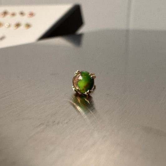 BVLA 14k Solid Yellow Gold Threadless 4mm Copper Green Turquoise Cab Prong End