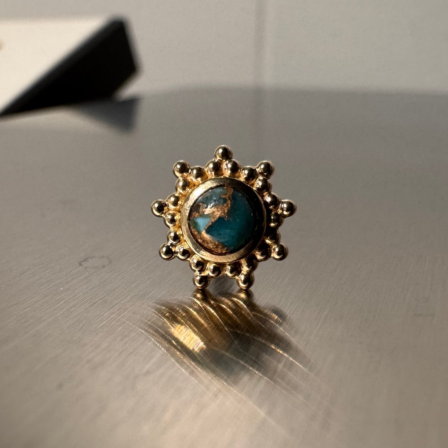 BVLA 14k Solid Yellow Gold Threaded 14/12 Gauge 4mm Copper Blue Turquoise Thursday End
