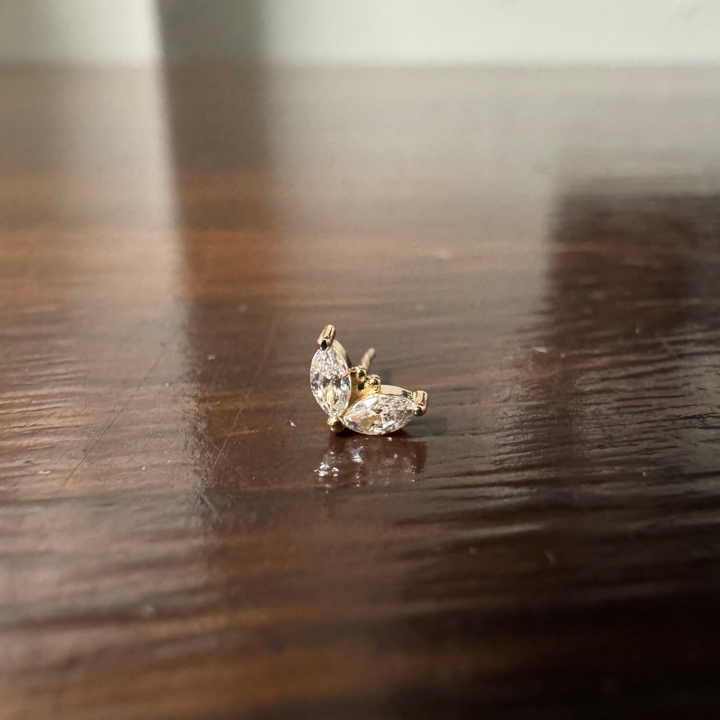 BVLA 14k Solid Yellow Gold Threadless White CZ Petals End