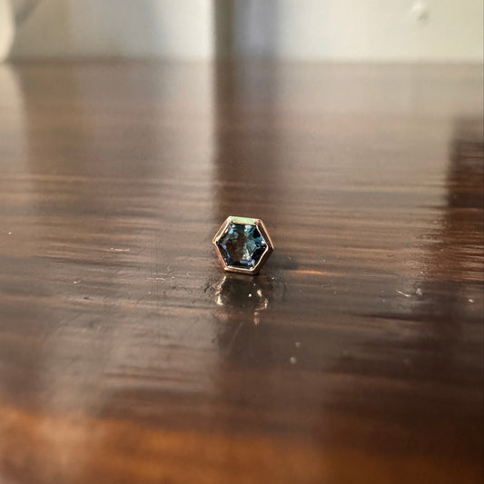 BVLA 14k Solid Rose Gold Threaded 18/16 Gauge 3mm London Topaz Hexagon Bezel End