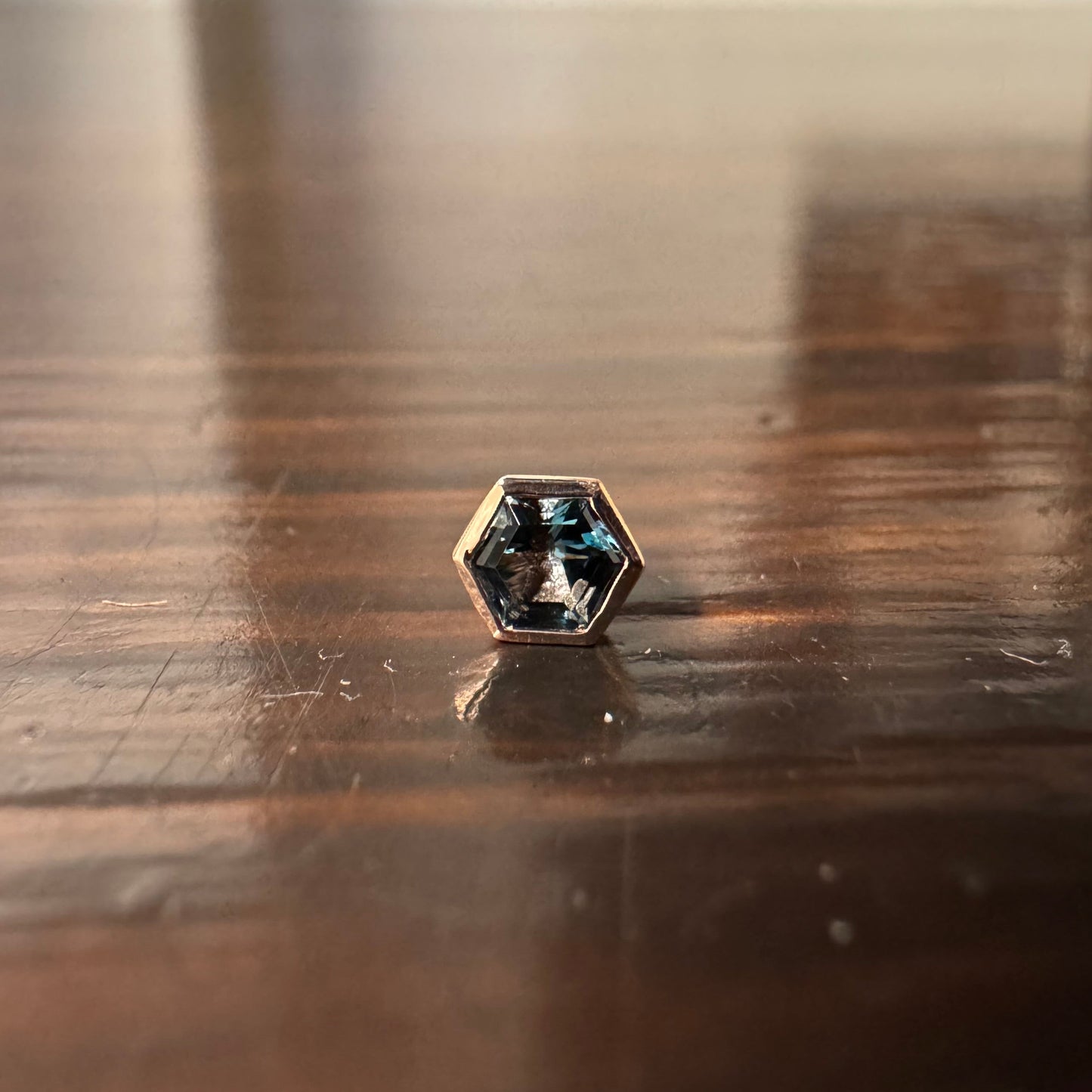 BVLA 14k Solid Rose Gold Threaded 18/16 Gauge 3mm London Topaz Hexagon Bezel End