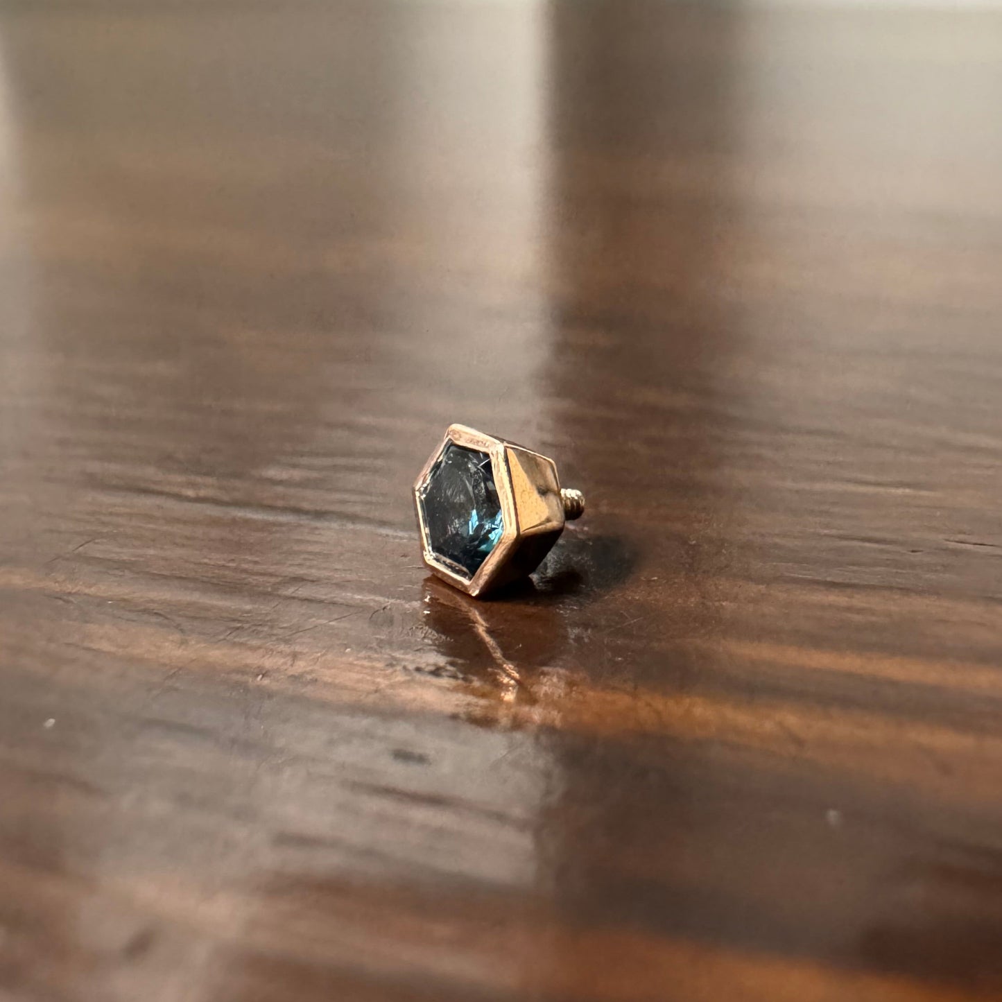 BVLA 14k Solid Rose Gold Threaded 18/16 Gauge 3mm London Topaz Hexagon Bezel End