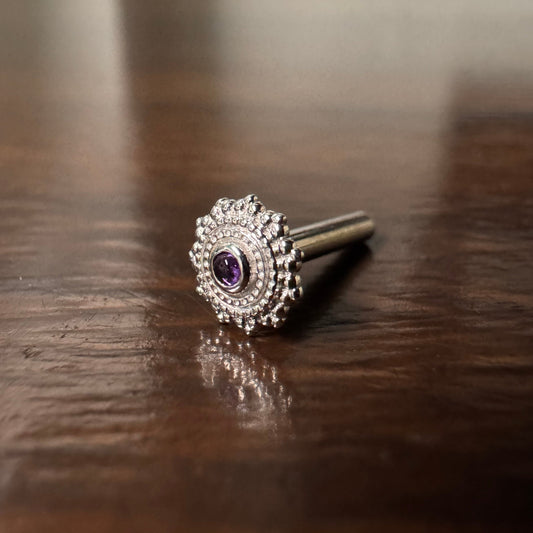 BVLA 14k Solid White Gold Threaded 14/12 Gauge 1.5mm Amethyst Round Afghan End