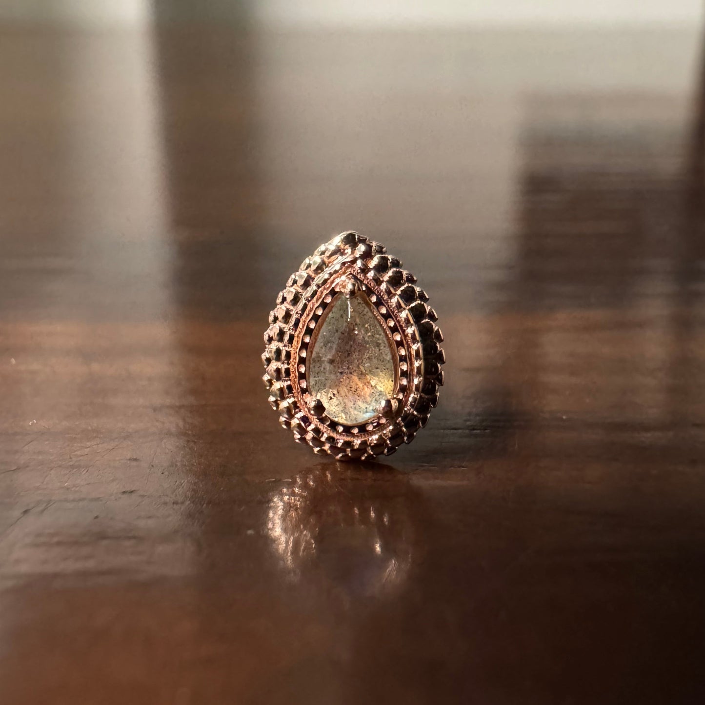 BVLA 14k Solid Rose Gold Threaded 14/12 Gauge 4x2.5mm Labradorite Mini Afghan Pear End