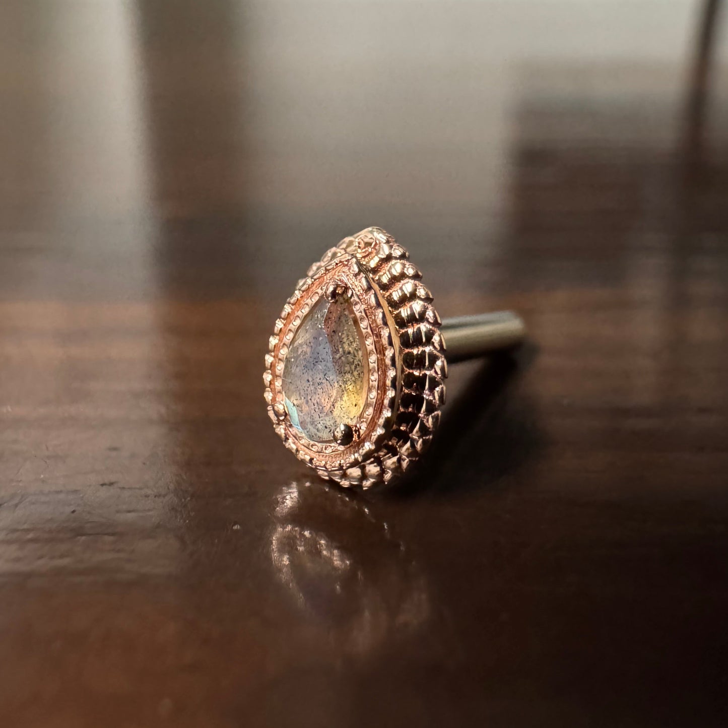 BVLA 14k Solid Rose Gold Threaded 14/12 Gauge 4x2.5mm Labradorite Mini Afghan Pear End