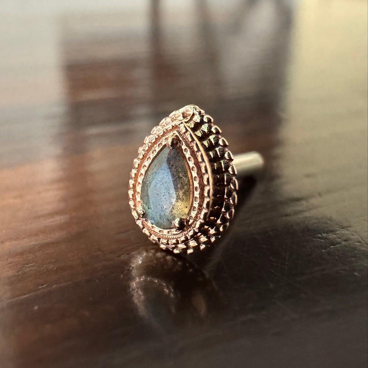 BVLA 14k Solid Rose Gold Threaded 14/12 Gauge 4x2.5mm Labradorite Mini Afghan Pear End