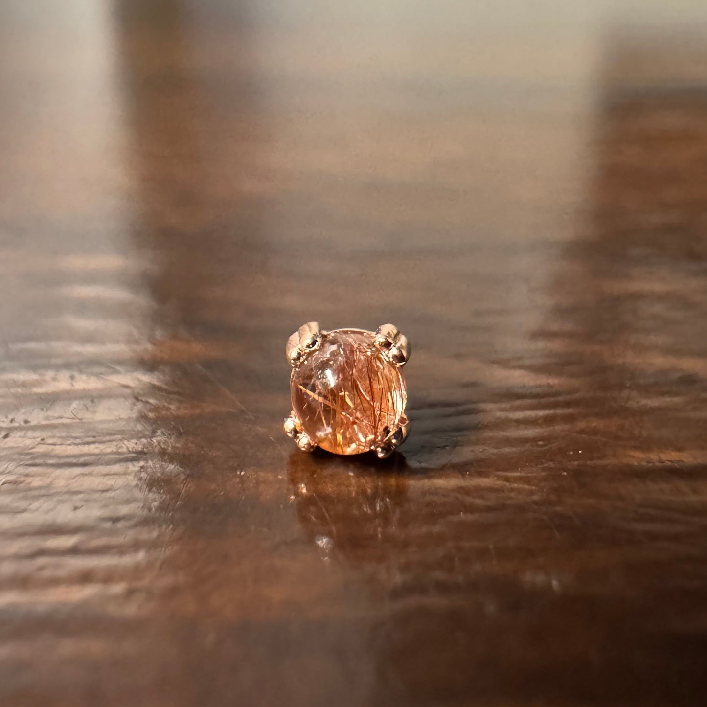 BVLA 14k Solid Rose Gold Threadless 3mm Copper Rutilated Quartz Cab Prong End