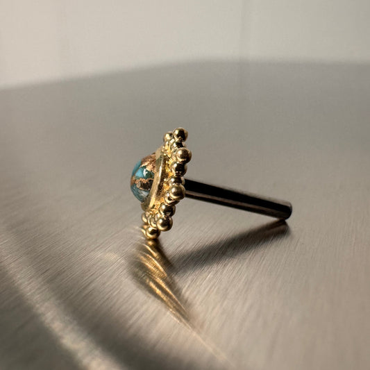 BVLA 14k Solid Yellow Gold Threaded 14/12 Gauge 4mm Copper Blue Turquoise Thursday End