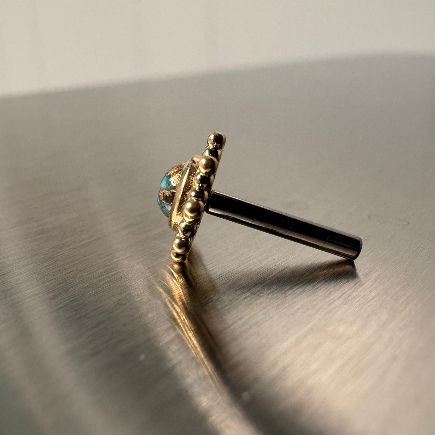 BVLA 14k Solid Yellow Gold Threaded 14/12 Gauge 4mm Copper Blue Turquoise Thursday End