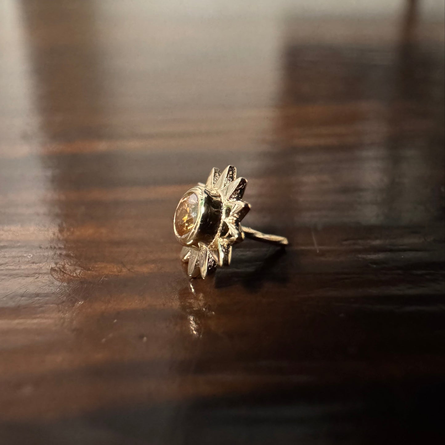BVLA 14k Solid Yellow Gold Threadless 2mm Amber CZ Sun End