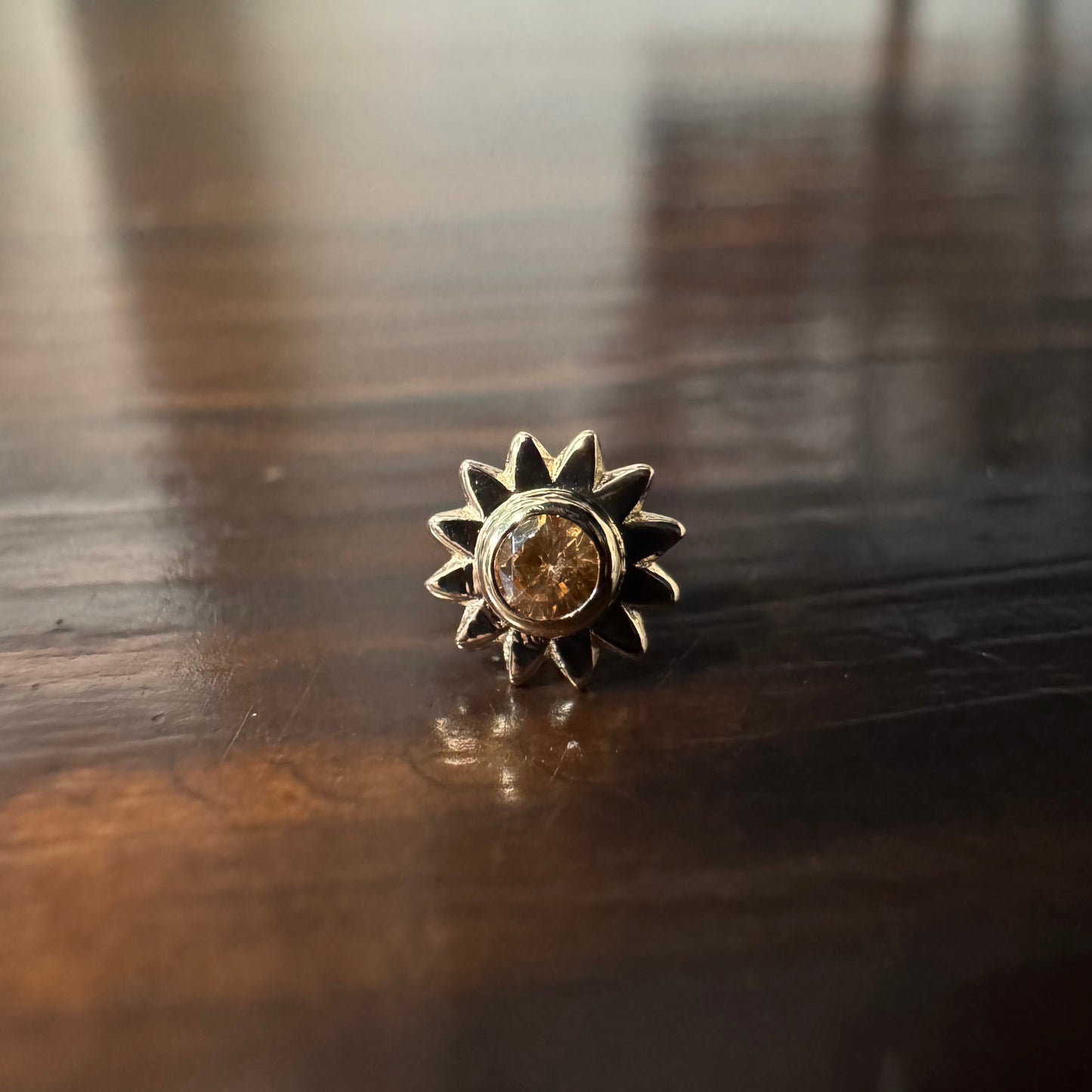 BVLA 14k Solid Yellow Gold Threadless 2mm Amber CZ Sun End
