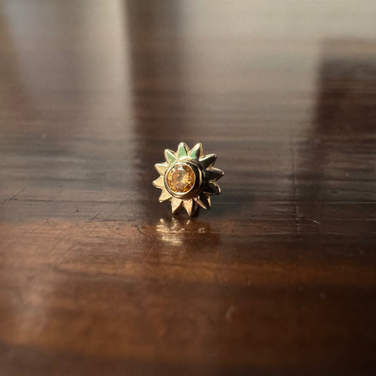 BVLA 14k Solid Yellow Gold Threadless 2mm Amber CZ Sun End