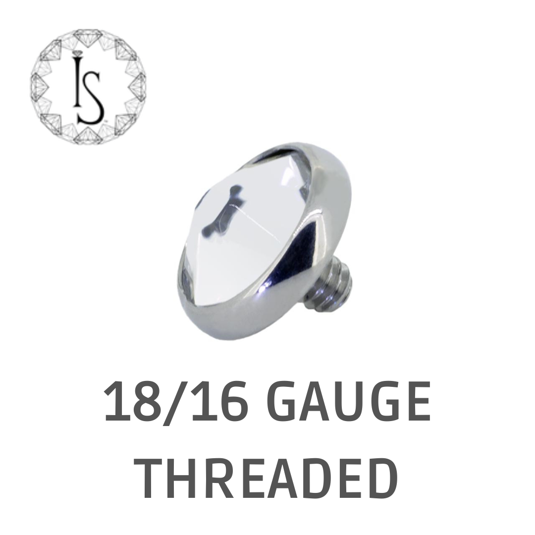 Industrial Strength Titanium Threaded 18/16 Gauge Bezel-Set Flat-Backed Gem Ends