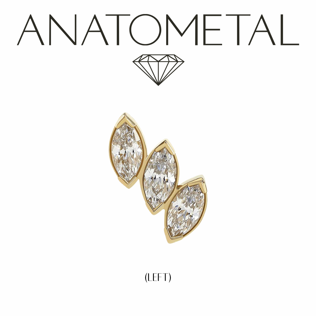 Anatometal 18k Solid Gold Threaded 18/16 Gauge Ceramic, Passion Topaz & Zirconia Fanfare 3 Ends (Left)