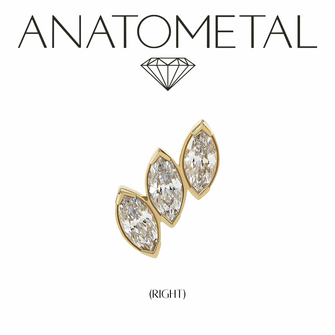 Anatometal 18k Solid Gold Threaded 18/16 Gauge Ceramic, Passion Topaz & Zirconia Fanfare 3 Ends (Left)
