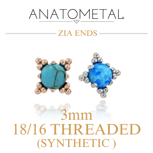 Anatometal 18k Solid Gold Threaded 18/16 Gauge 3mm Synthetic Cabochon Zia Ends