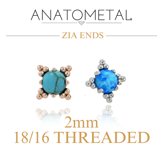 Anatometal 18k Solid Gold Threaded 18/16 Gauge 2mm Cabochon Zia Ends