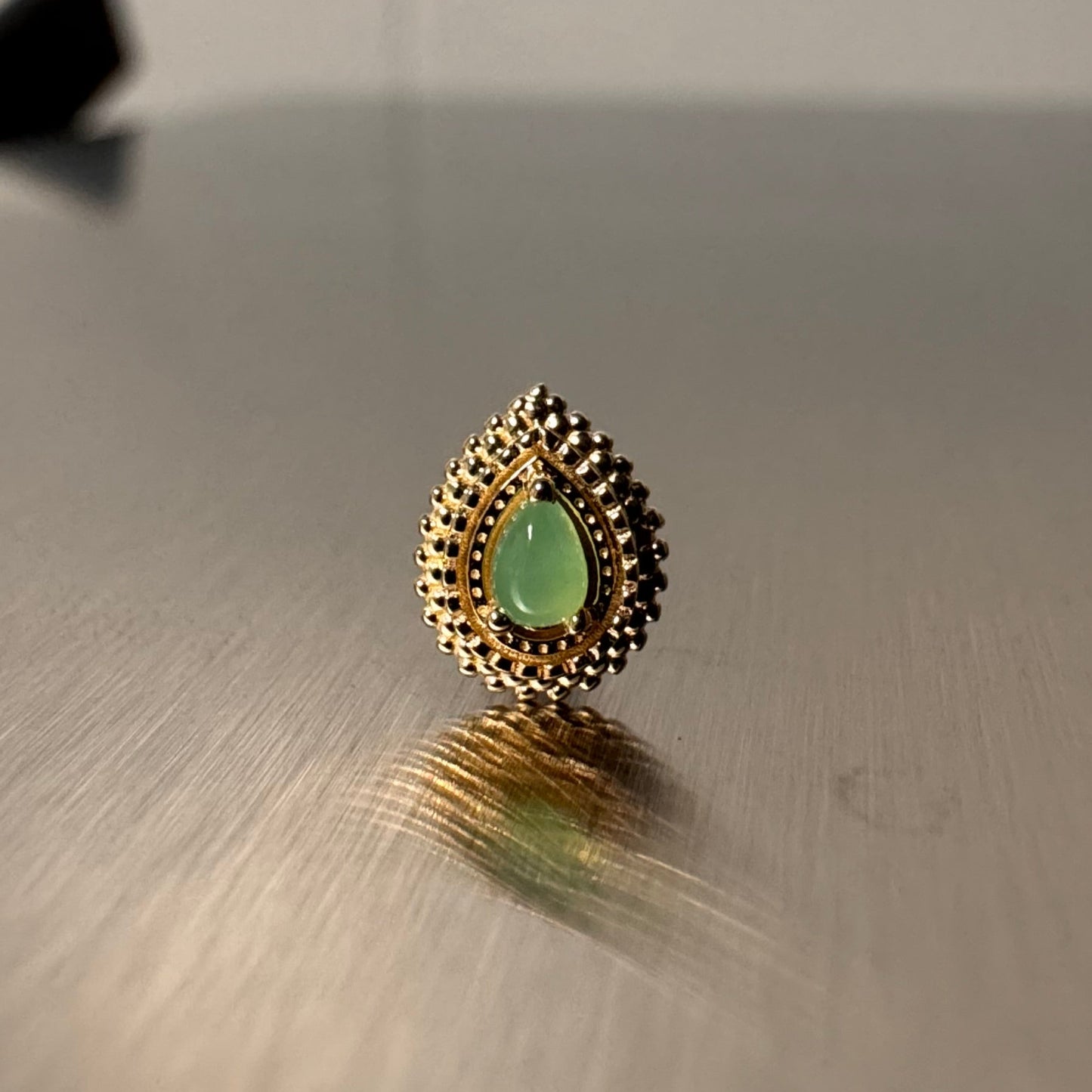 BVLA 14k Solid Yellow Gold Threaded 14/12 Gauge 3x2mm Chrysoprase Tiny Afghan Pear End