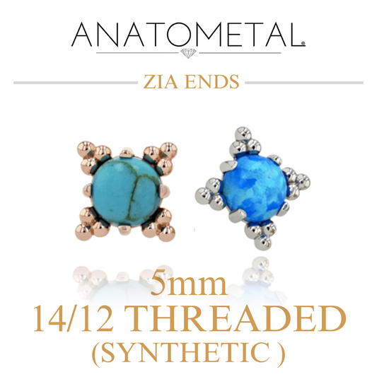 Anatometal 18k Solid Gold Threaded 14/12 Gauge 5mm Synthetic Cabochon Zia Ends