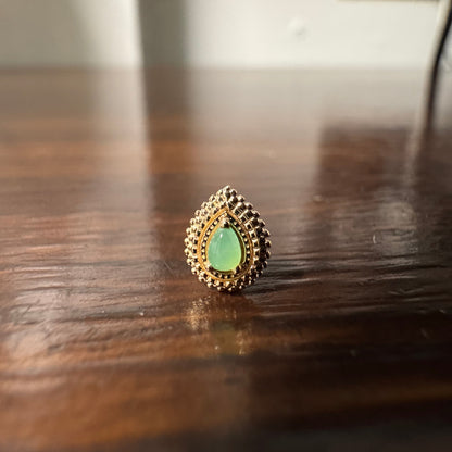 BVLA 14k Solid Yellow Gold Threaded 14/12 Gauge 3x2mm Chrysoprase Tiny Afghan Pear End