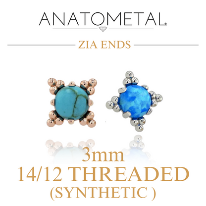 Anatometal 18k Solid Gold Threaded 14/12 Gauge 3mm Synthetic Cabochon Zia Ends