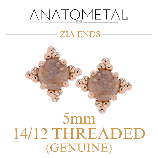 Anatometal 18k Solid Gold Threaded 14/12 Gauge 5mm Genuine Cabochon Zia Ends