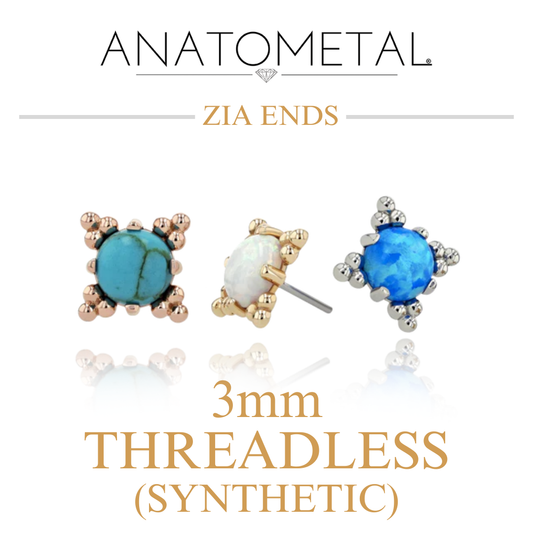 Anatometal 18k Solid Gold Threadless 3mm Synthetic Cabochon Zia Ends