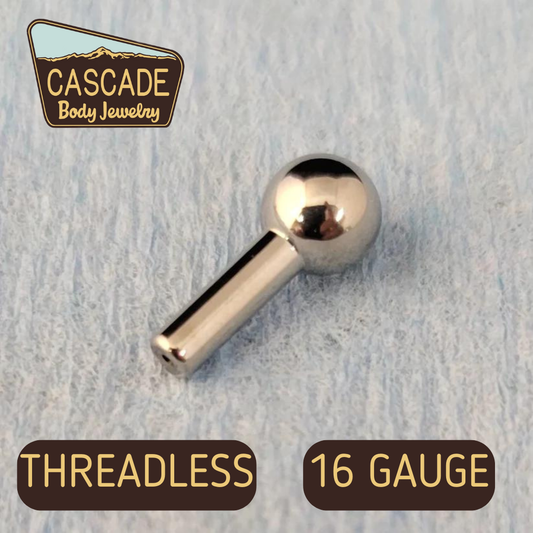 Cascade Body Jewelry Titanium Threadless 16 Gauge Ball-Back Posts