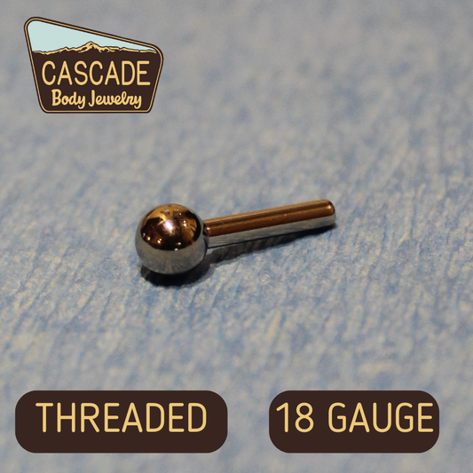 Cascade Body Jewelry Titanium Threaded 18 Gauge Ball-Back Posts