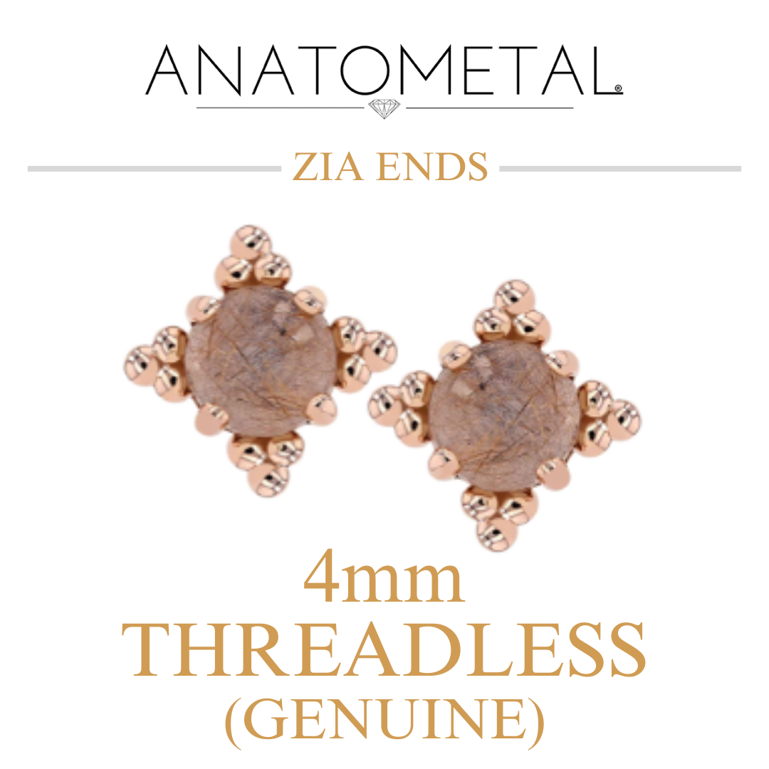 Anatometal 18k Solid Gold Threadless 4mm Genuine Cabochon Zia Ends