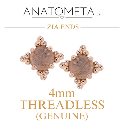 Anatometal 18k Solid Gold Threadless 4mm Genuine Cabochon Zia Ends