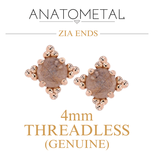 Anatometal 18k Solid Gold Threadless 4mm Genuine Cabochon Zia Ends