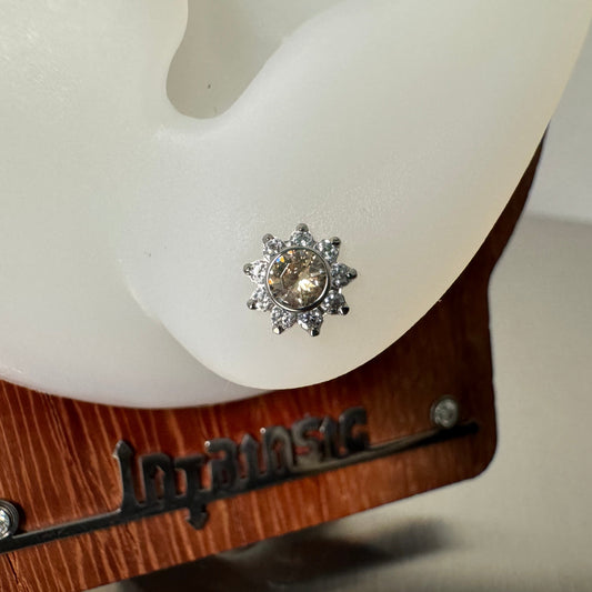 Intrinsic Titanium Threaded 14/12 Gauge 3mm Champagne Center with 1.5mm Clear CZ Petals 6mm Flower Prong End