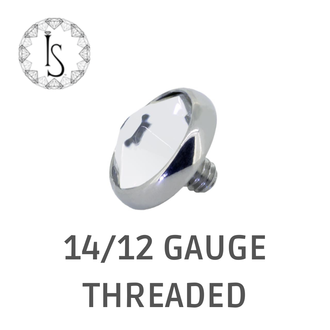 Industrial Strength Titanium Threaded 14/12 Gauge Bezel-Set Flat-Backed Gem Ends