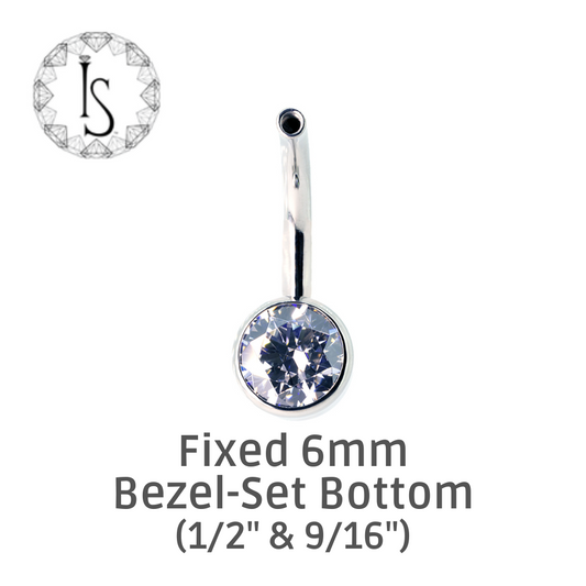 Industrial Strength Titanium Threaded 1/2" & 9/16" Curved Shafts with Fixed 6mm Bezel-Set Gem Ends