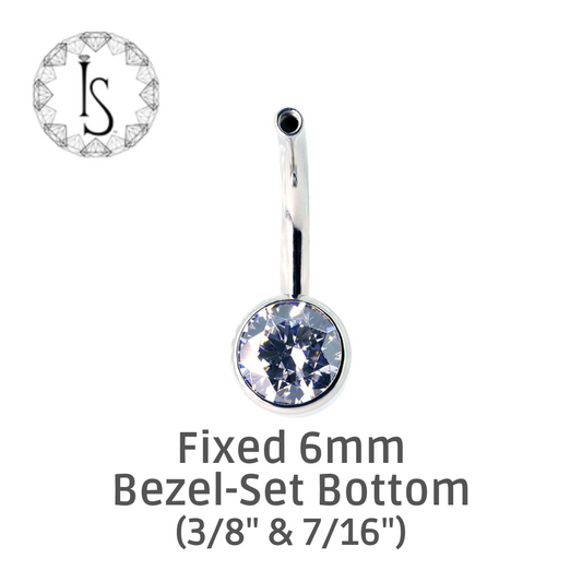 Industrial Strength Titanium Threaded 3/8" & 7/16" Curved Shafts with Fixed 6mm Bezel-Set Gem Ends