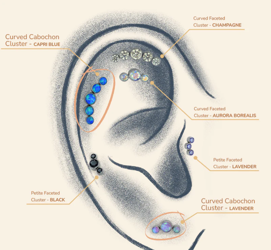 NeoMetal Titanium Threadless Bezel-Set Curved Cluster Ends